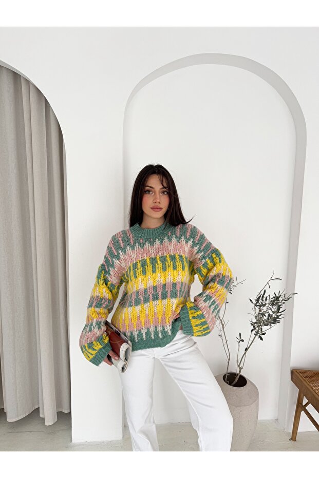 Patterned Soft Texture Ribbed Knit Sweater - 7