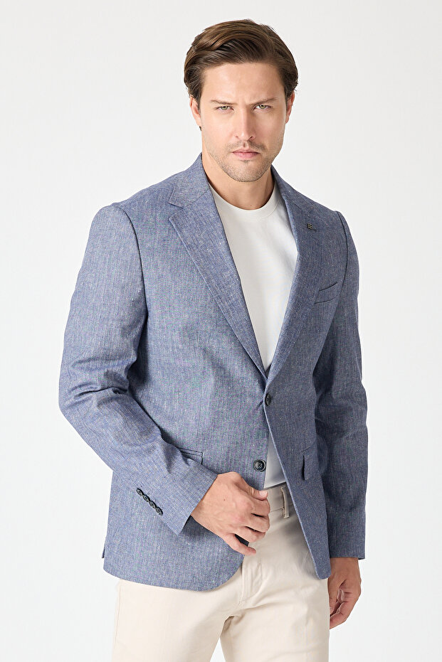 Timbes Men's Navy Blue Linen Look Sports Blazer Jacket