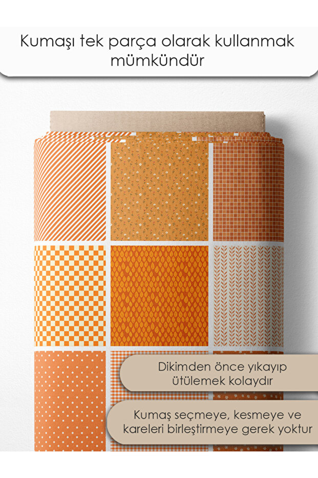 %100 Pamuk Saten Kumaş – 35 Parça 20x20 cm, Tek Parça Patchwork Kumaş, Bej Renkler - 4