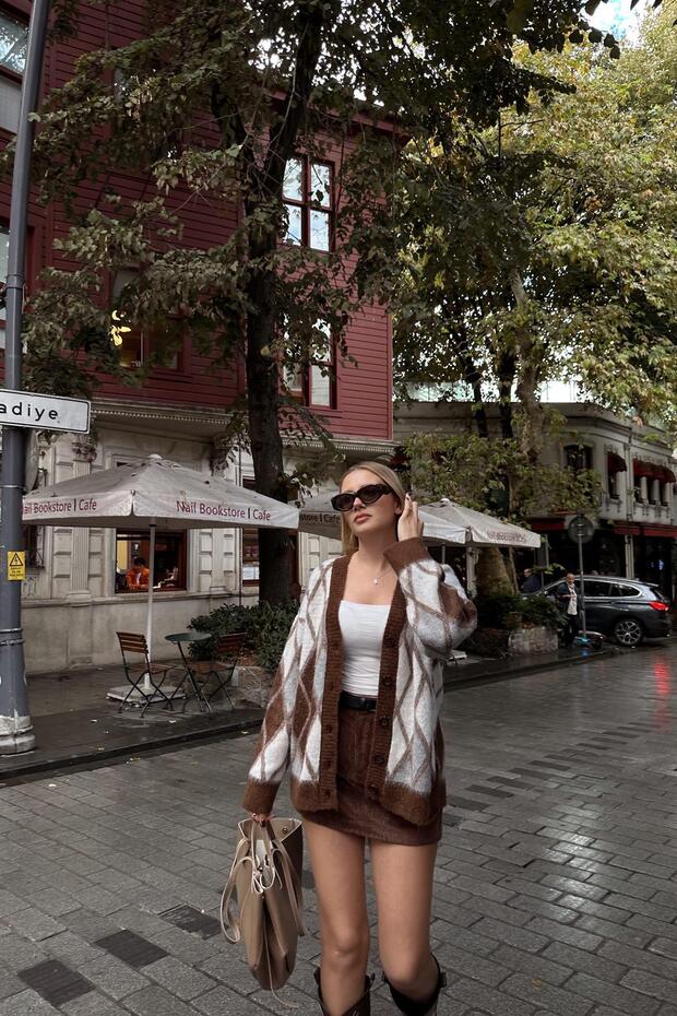 V YAKA BAKLAVA DESEN ŞARDONLU TRIKO HIRKA - 7