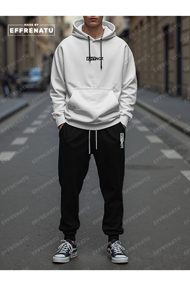 Unisex Tracksuit Set - Oversized Hooded Print with the Text Why Not