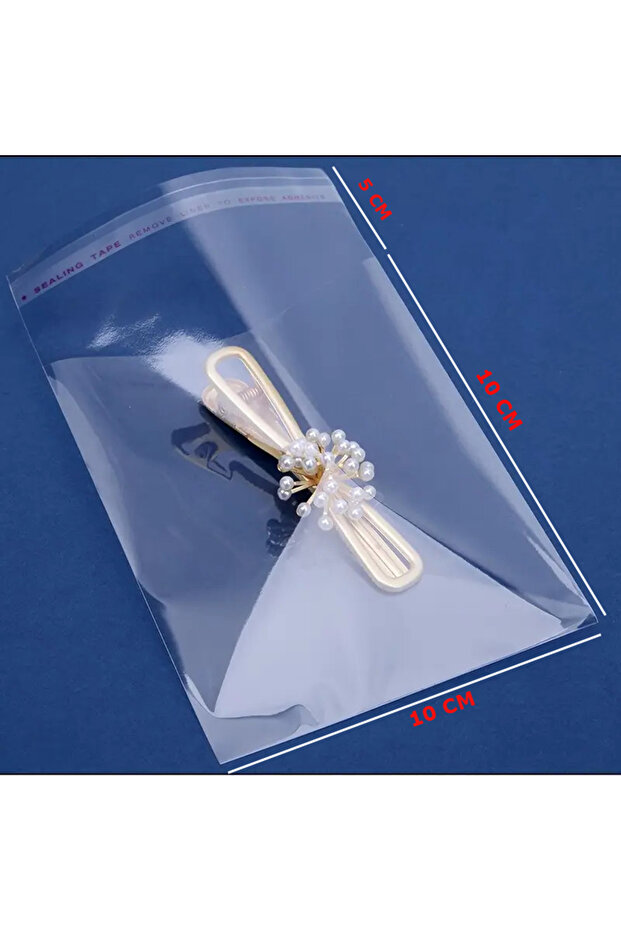 150 Adet 10X15 Cm Bantlı Yapışkanlı Şeffaf OPP Jelatin Poşet ( 10X10*5) - 1