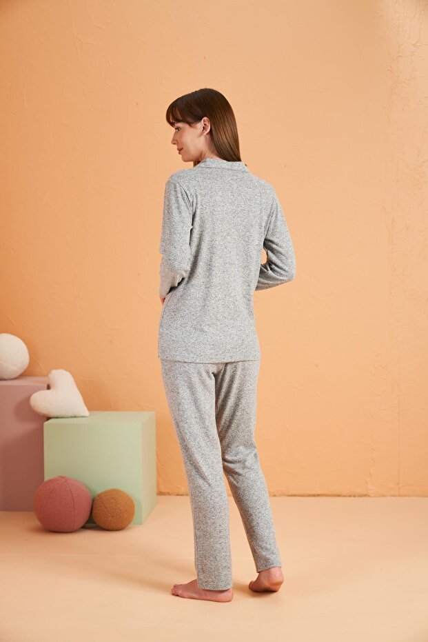Kadın Yumoş Kumaş Uzun Kollu Pijama Takımı – Yumuşak ve Rahat - 7