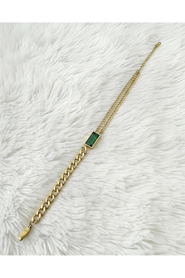 Yeşil Taşlı Çelik Bileklik - 1