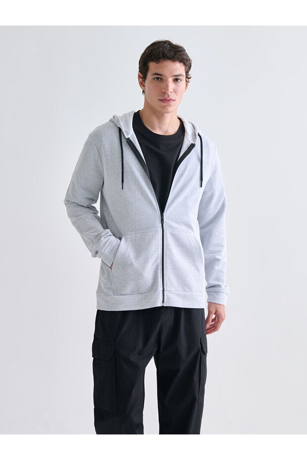 Özmarka New Season Hooded Long Sleeve Men's Zippered Sweatshirt