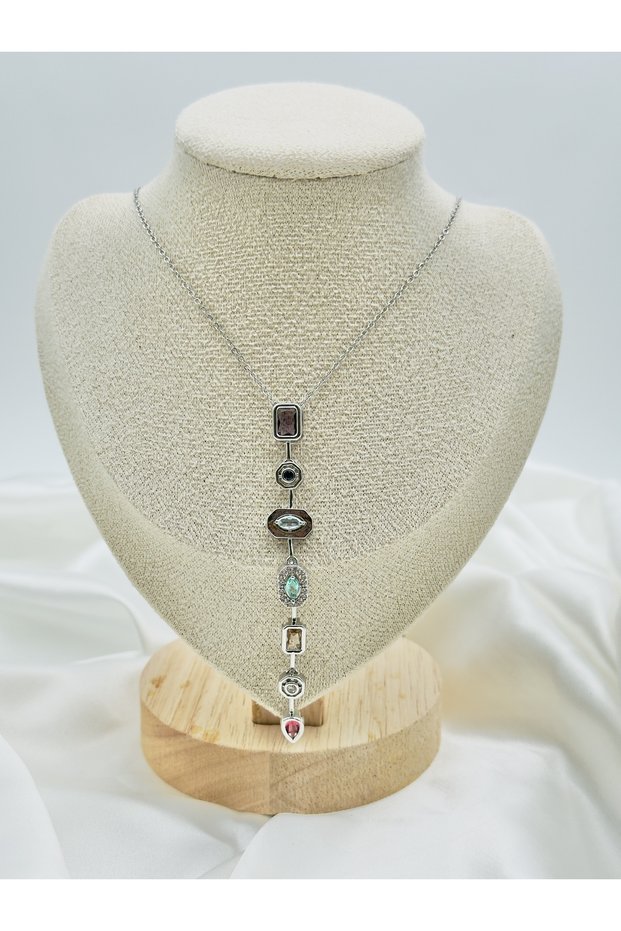 Stoned Y Model Steel Women's Necklace