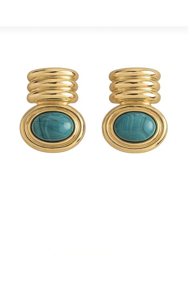 Turquoise Stone Steel Maran Earrings. Vintage Earrings. Trendy Earrings