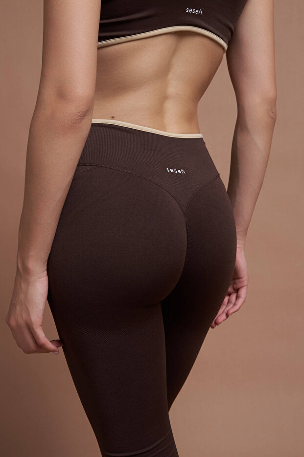 SESEH Sierra Kahverengi Çift Renk Seamless Scrunch Toparlayıcı Spor Tayt
