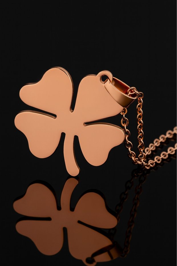 Stainless Steel, Symbol of Luck Rose Gold Four Leaf Clover Necklace
