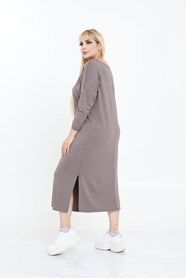 Modal Kumaş Rahat Kalıp V Yaka Basic Elbise - 8