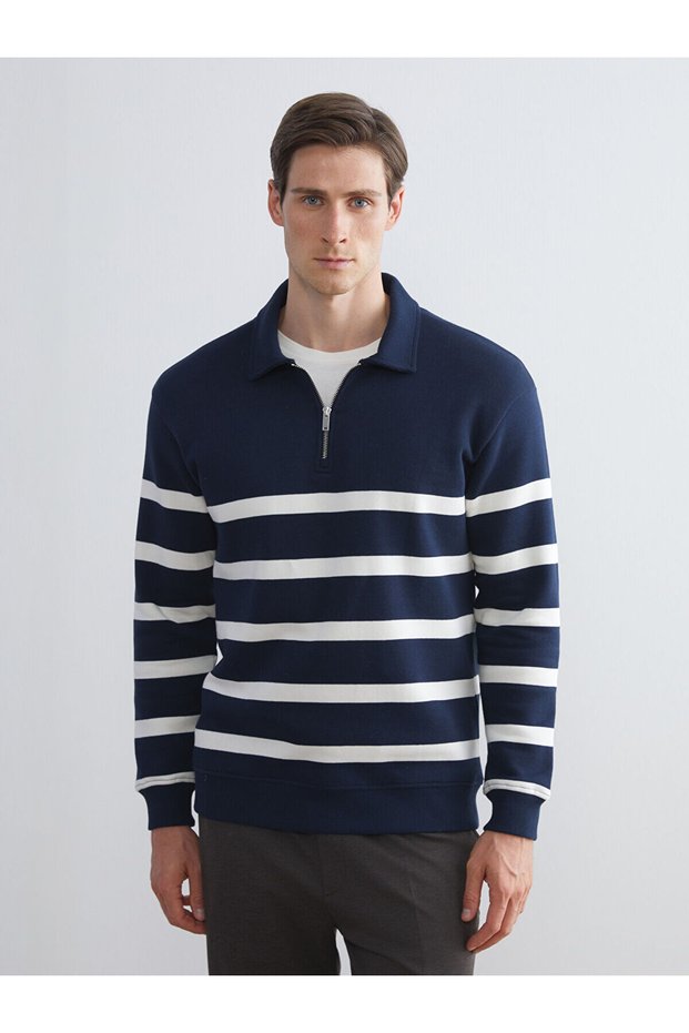 Peak New Season Polo Neck Long Sleeve Striped Men's Sweatshirt