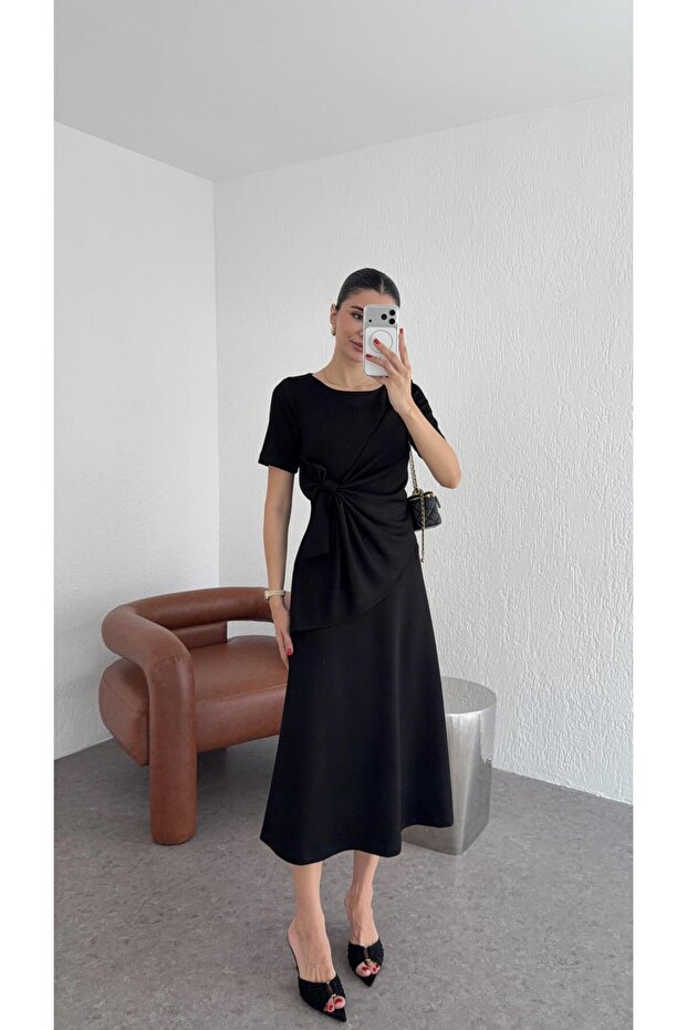 Black Modal Dress with Bow