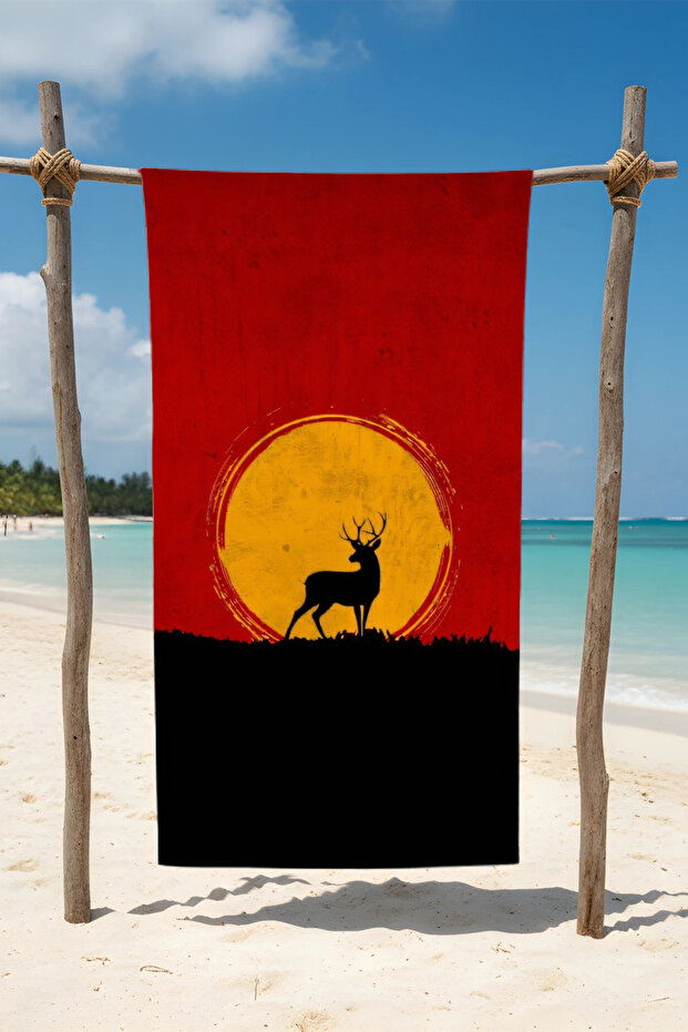 منشفة شاطئ قطنية بنمط الغزال – تصميم منقوش – 75×150 سم - 1