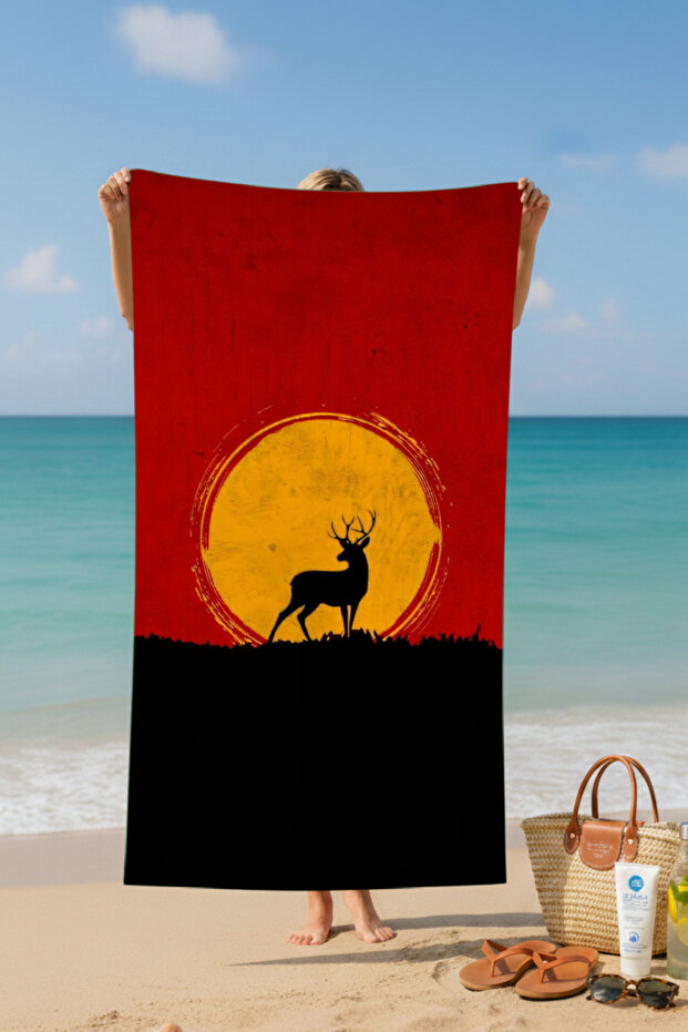 منشفة شاطئ قطنية بنمط الغزال – تصميم منقوش – 75×150 سم - 2