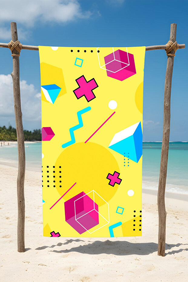 منشفة شاطئ قطنية منقوشة على شكل أصفر – تصميم منقوش – 75x150 سم - 1