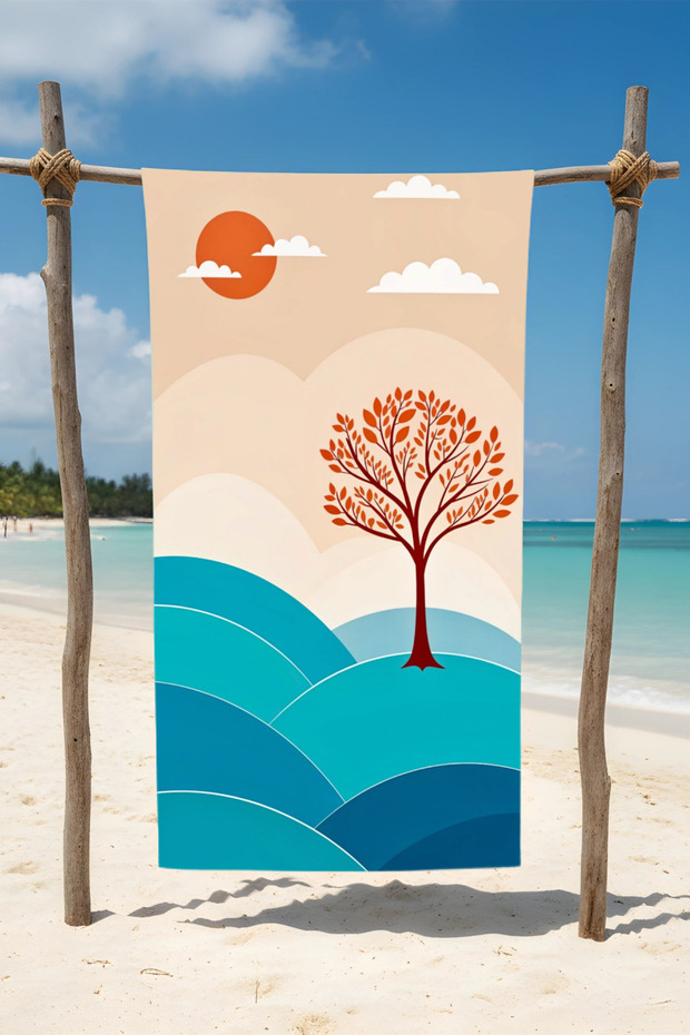 Sun Tree Patterned Cotton Beach Towel – Patterned Design – 75X150 cm - 1
