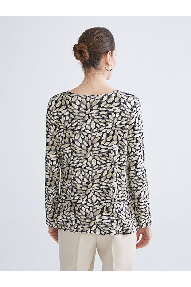 Crew Neck Patterned Blouse - 5