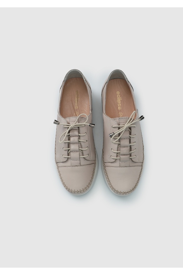 Bej Deri Kadın Ayakkabı - 5