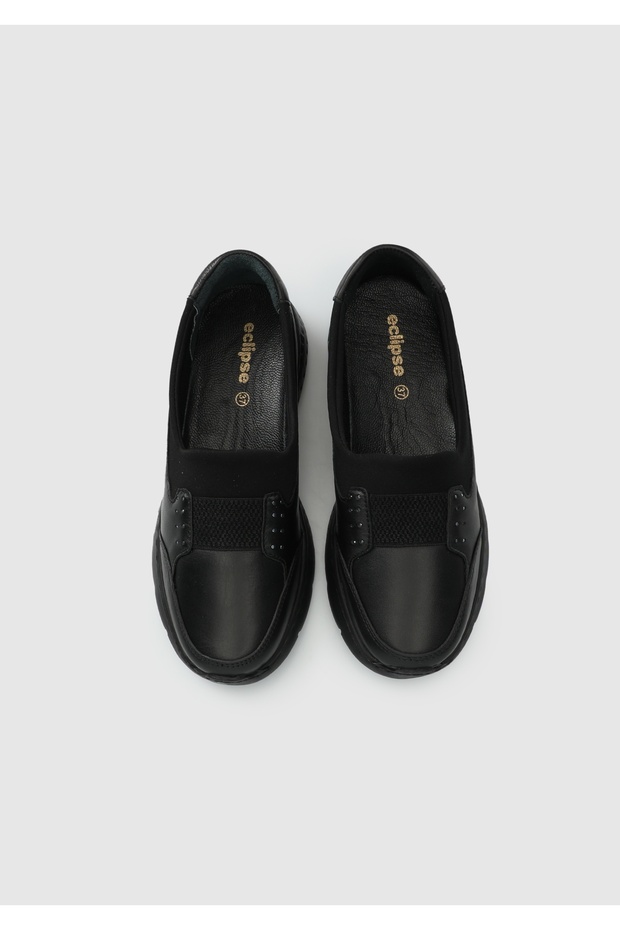 Siyah Deri Kadın Ayakkabı - 5