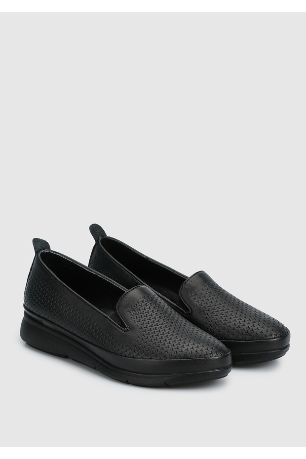 Siyah Deri Kadın Ayakkabı - 3