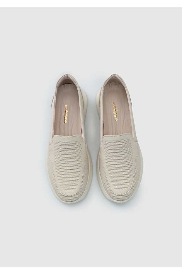 Bej Deri Kadın Ayakkabı - 5