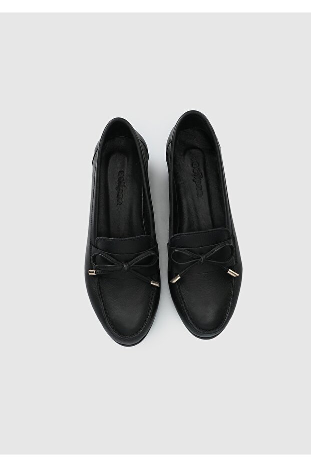 Siyah Deri Kadın Ayakkabı - 5