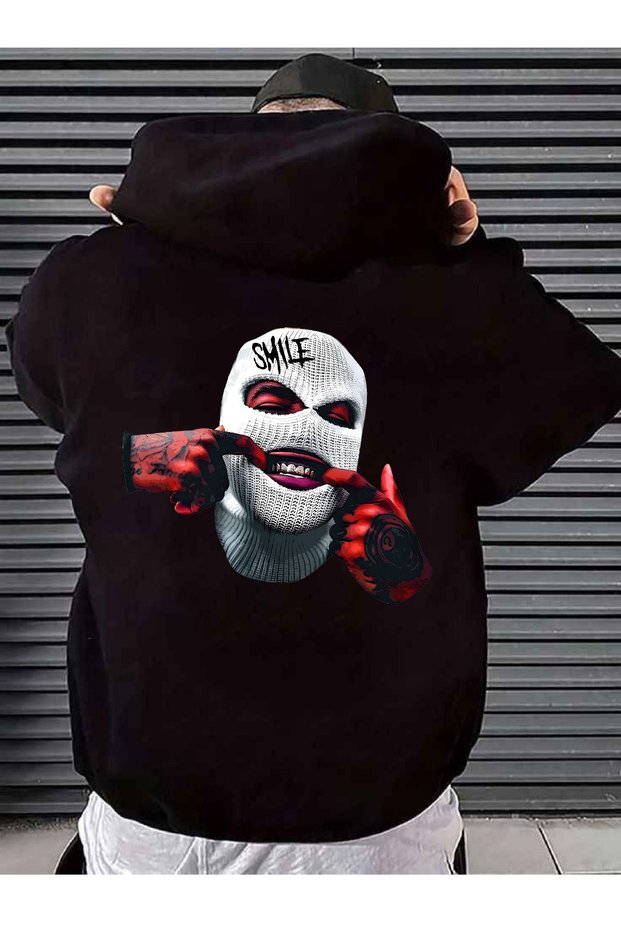 Unisex Women's Men's Hooded Kangaroo Pocket Oversize Sweatshirt Hoodie Smile