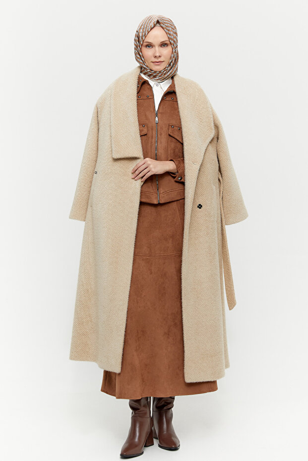 Asimetrik Yaka Oversize Manto - 8