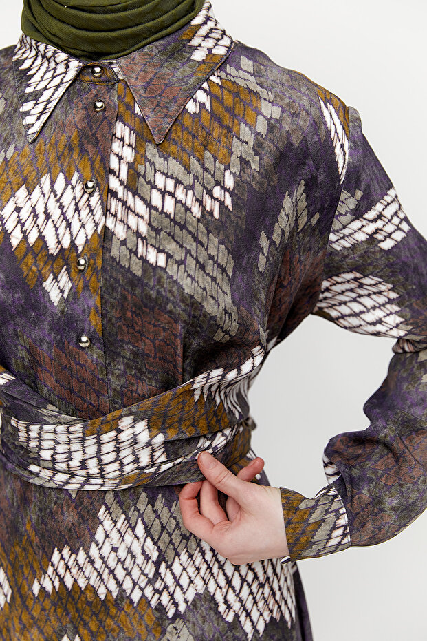 Desenli Floş Elbise - 5