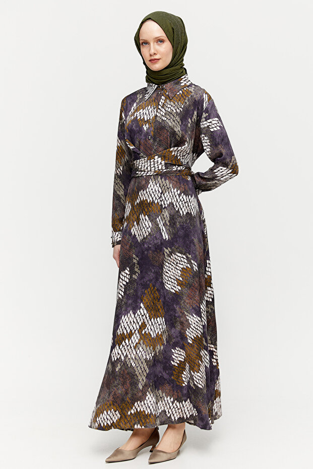 Desenli Floş Elbise - 3