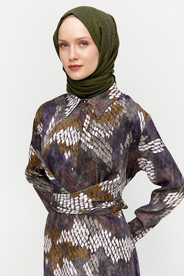 Desenli Floş Elbise - 4