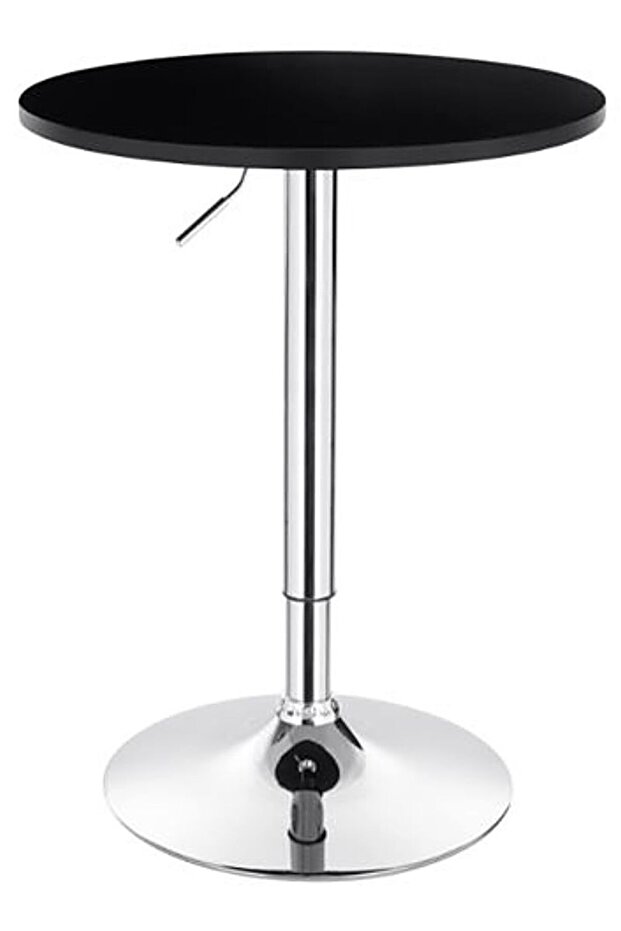 Tidi Adjustable Height, Rotating Chrome Bar Table Black MDF Round Top, Contemporary Café & Home