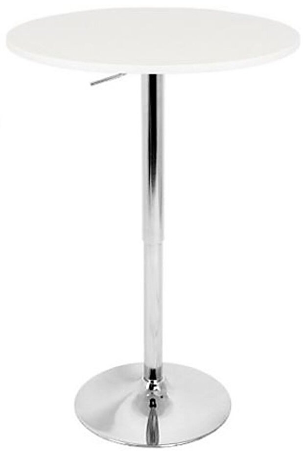 Tidi Adjustable Height, Rotating Chrome Bar Table White MDF Round Top, Contemporary Café & Home