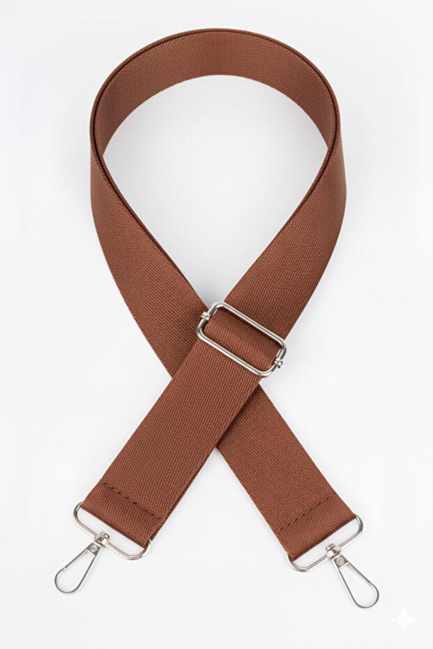 Tan Polyester Column Adjustable Bag Handle - (125 cm) with Silver Metal Accessories (4cm)