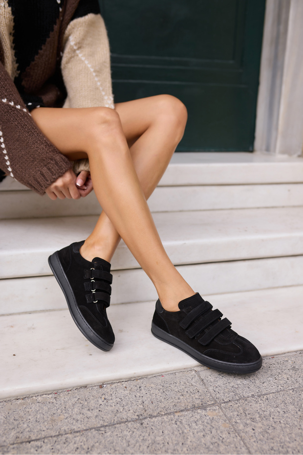 Jolanta Women's Black Real Suede Patent Sneaker
