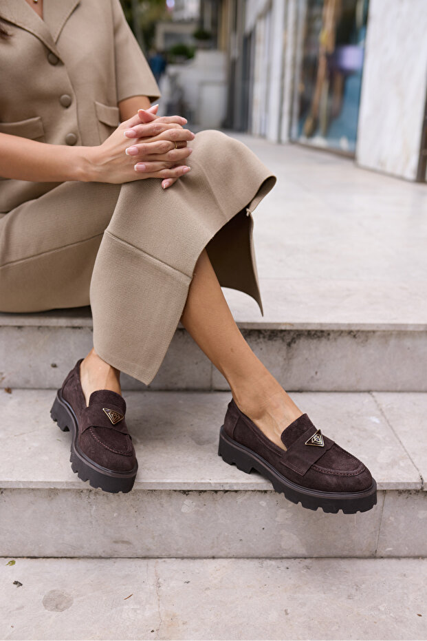 MIRELA WOMEN'S BROWN REAL SUEDE LOAFERS