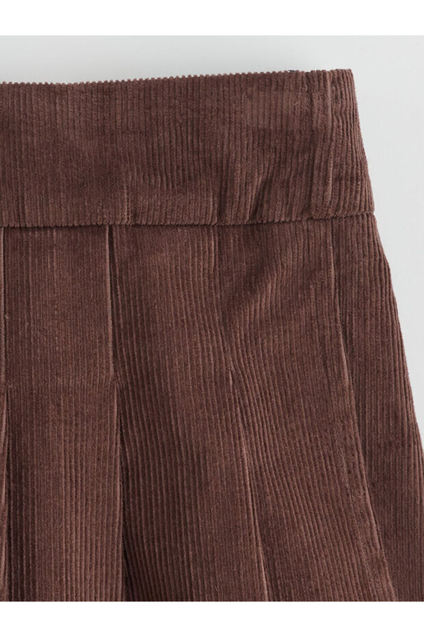 Beli Lastikli Pileli Kadife Kız Çocuk Şort Etek - 2