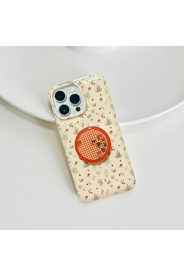 iPhone 14 Pro (6.1 Inch) Compatible Stylish Patterned Slim Case with Popsocket Stand - 1