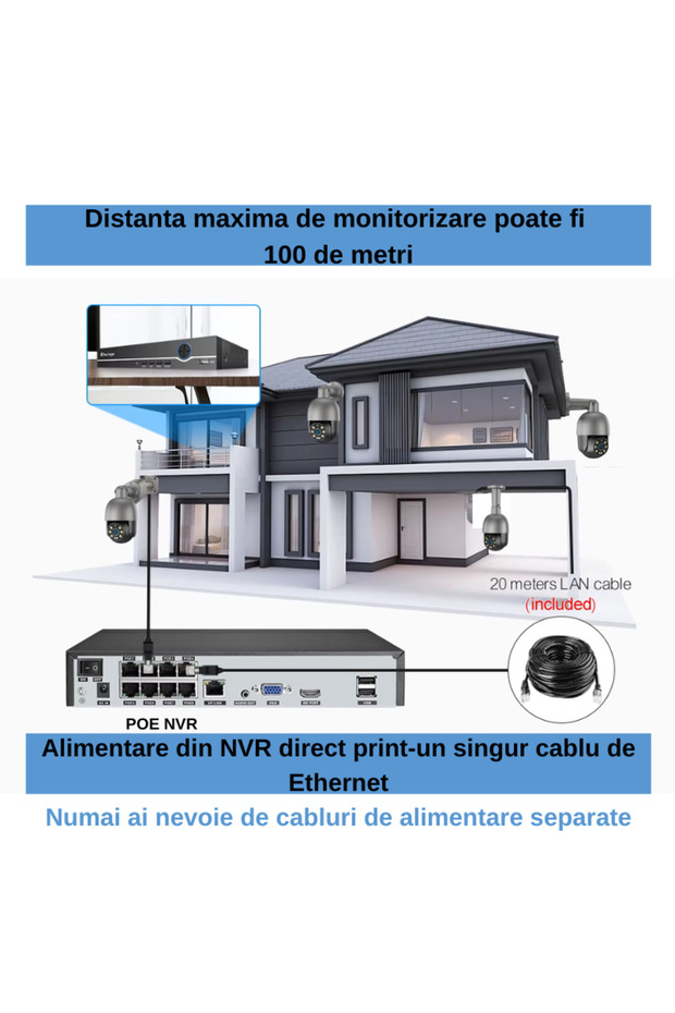 Surveillance Kit with 4 Cameras 8 MP (4K) IR 30m, P2P Multi-User Access - 4