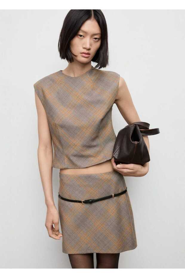 Kemerli kareli etek - 1