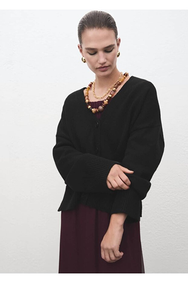 V yaka oversize hırka - 1
