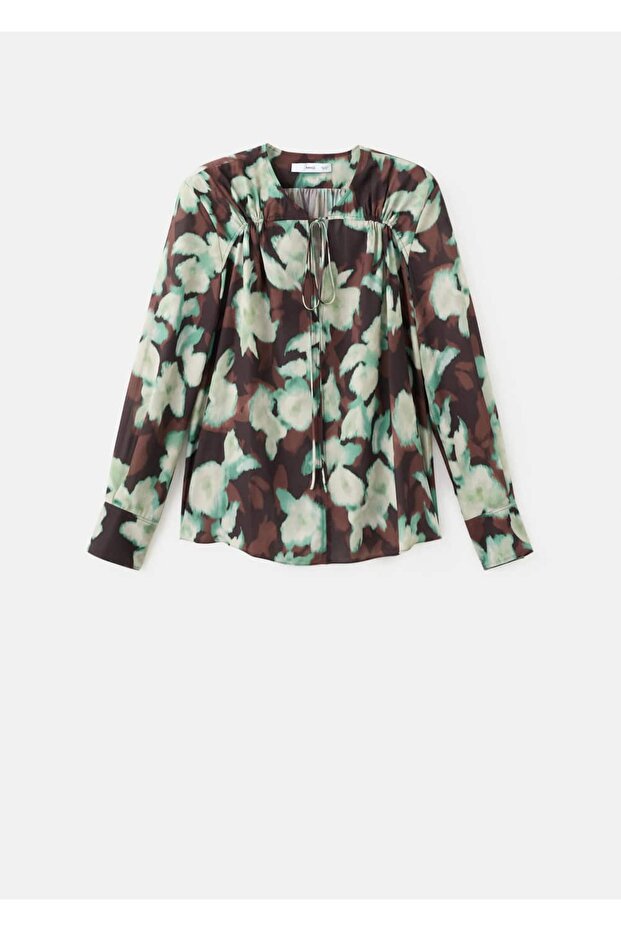 V yaka bağ detaylı bluz - 3