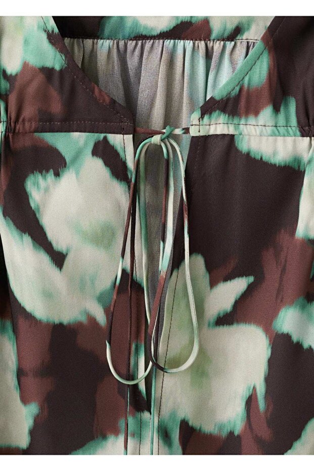 V yaka bağ detaylı bluz - 6