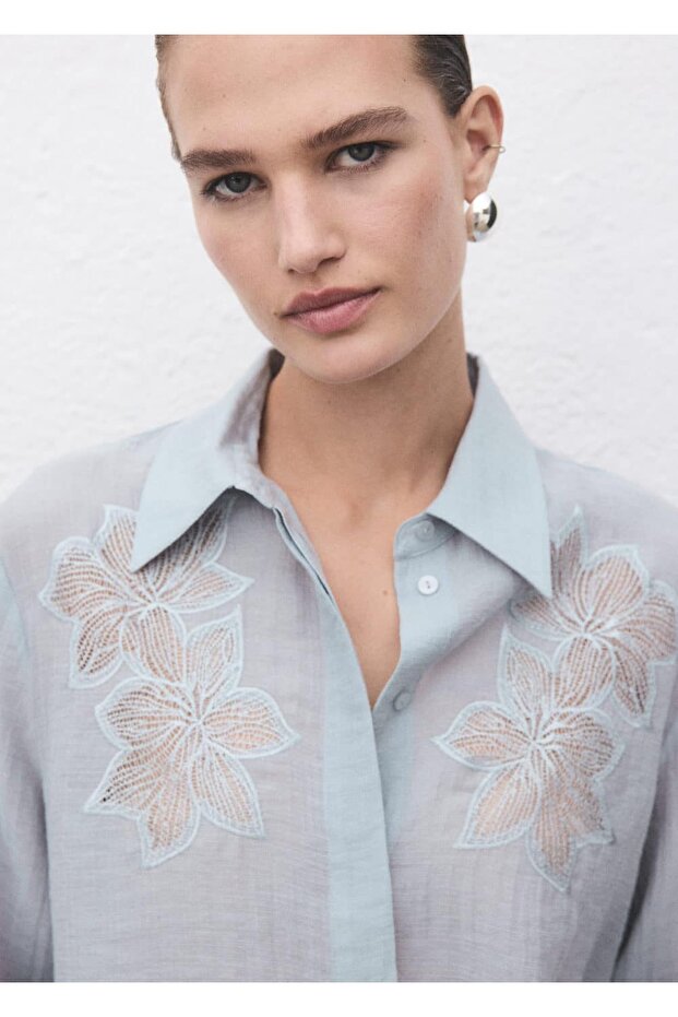 İşlemeli lyocell bluz - 6