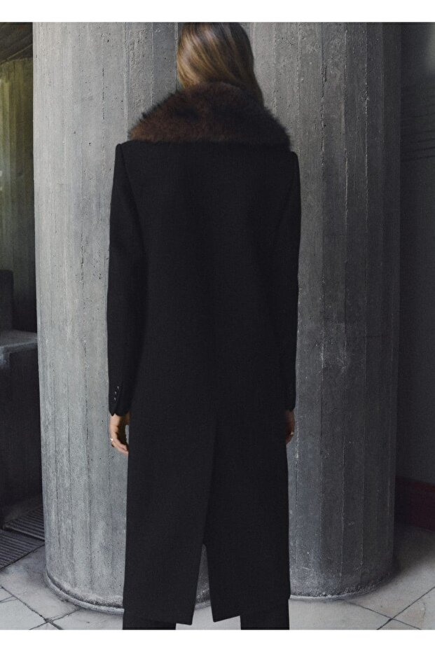 Kürk yaka yün palto - 4