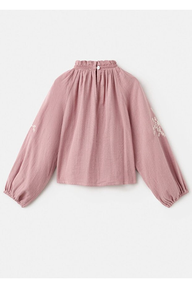 Çiçek işlemeli pamuklu bluz - 4