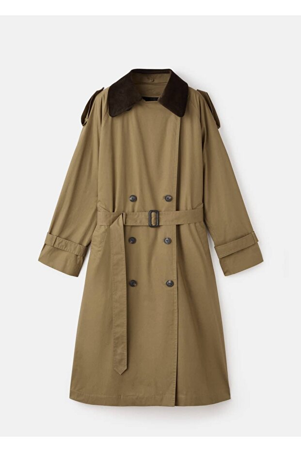 Kadife yaka çift düğmeli trençkot - 3