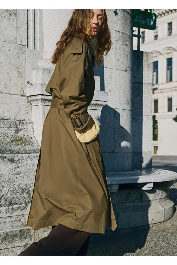 Kadife yaka çift düğmeli trençkot - 2