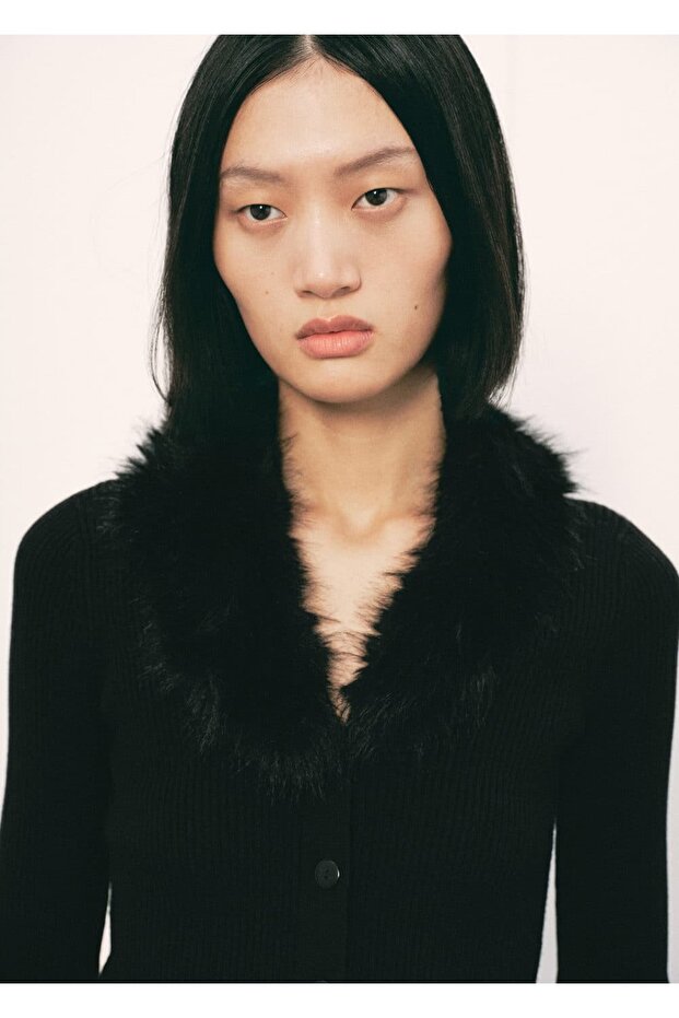 Cardigan with Faux Fur Collar