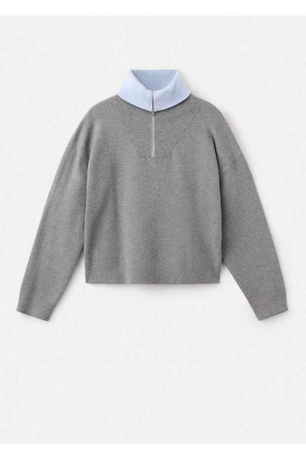 Fermuarlı boğazlı kazak - 3